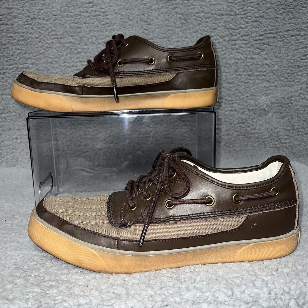 VTG Polo Ralph Lauren Men 10.5 Brown Parkstone Low Leather Canvas Duck Boat Shoe
